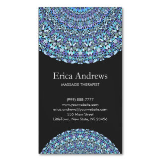 Cartão De Visitas Magnético Luz - mandala floral azul