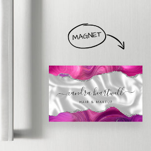 Cartão De Visitas Magnético Magenta Ágata Brilho Prata Luxo