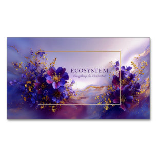 Cartão De Visitas Magnético Mágico Floral Roxo Brilho Dourado Abstrato