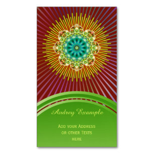 Cartão De Visitas Magnético Mandala Lotus amarelo verde + o seu traseiro. & id