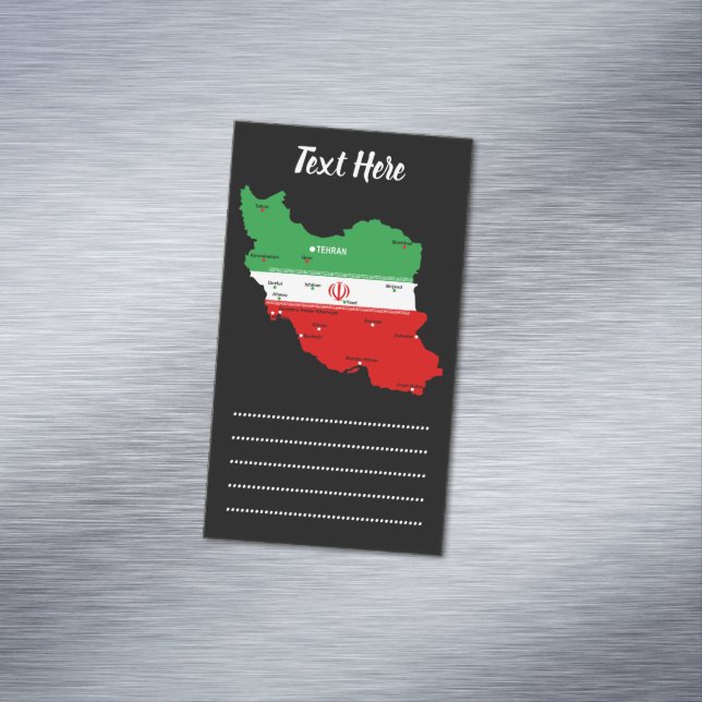 Cartão De Visitas Magnético Mapa do Irã com Bandeira e Emblema (Posição Original)