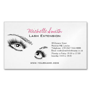 Cartão De Visitas Magnético Maquiagem Chic de Eyelashes Preto e Branco Minimal