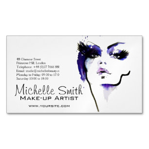 Cartão De Visitas Magnético Marca do artista de maquiagem de cor d'água roxa