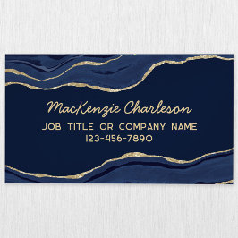 Cartão De Visitas Magnético Marinho Azul Marble Agate Glitter Dourado