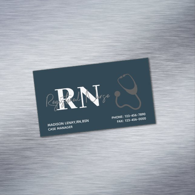 Cartão De Visitas Magnético Marinho de Enfermeira Moderna Estetoscópio Branco  (Posição Original)