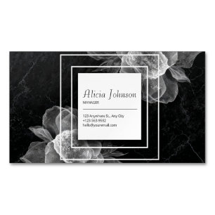 Cartão De Visitas Magnético Mármore Preto Elegante Floral Branco Quadrado Mode