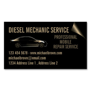 Cartão De Visitas Magnético Mecânico Diesel Reparação Automotiva ouro