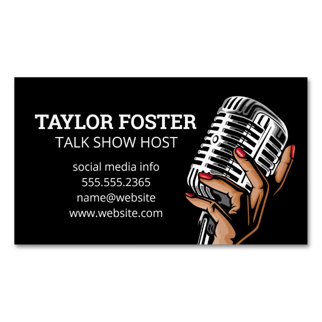 Cartão De Visitas Magnético Microfone de retenção manual | Cantora | Anfitrião (Frente)