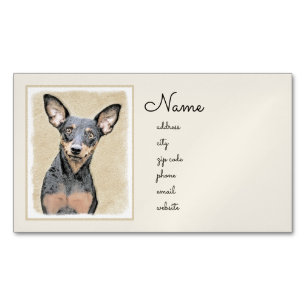 Cartão De Visitas Magnético Miniatura Pinscher Pintando Bela Arte Original de 