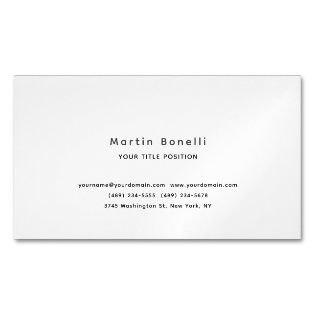 Cartão De Visitas Magnético Minimalist Unique Classical Simple Black White (Frente)