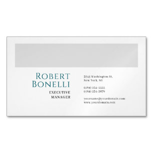 Cartão De Visitas Magnético Minimalista Simples Azul e Branco Cinza Moderno