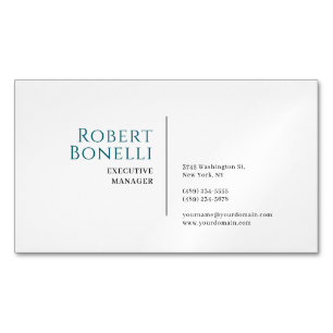 Cartão De Visitas Magnético Minimalista Simples Azul e Branco Moderno