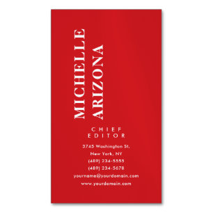 Cartão De Visitas Magnético Minimalista Simples Vermelho & Branco Profissional