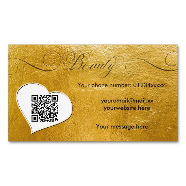 Cartão De Visitas Magnético Mínimo elegante de ouro fino Qr code Beausalon (Frente)