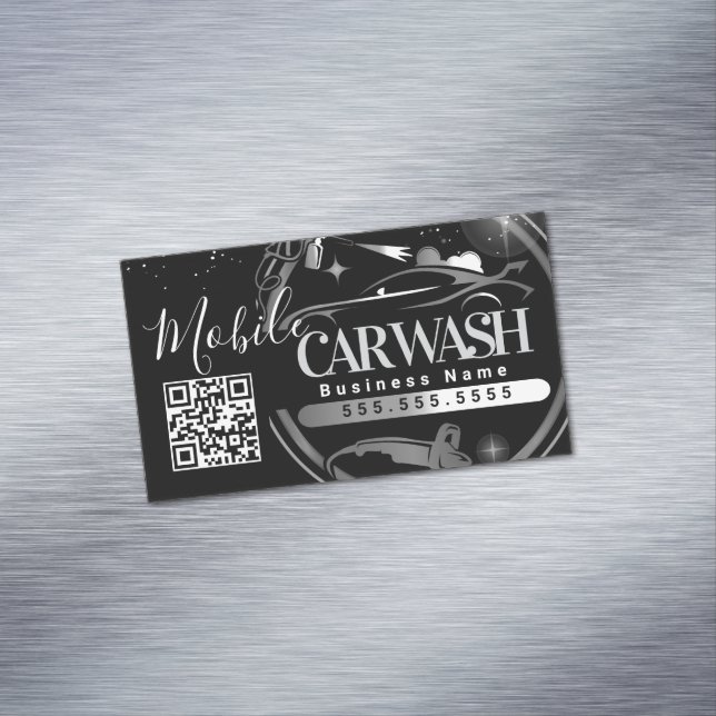 Cartão De Visitas Magnético Mobile Car Wash Detail - Business Logo QR Code B (Posição Original)