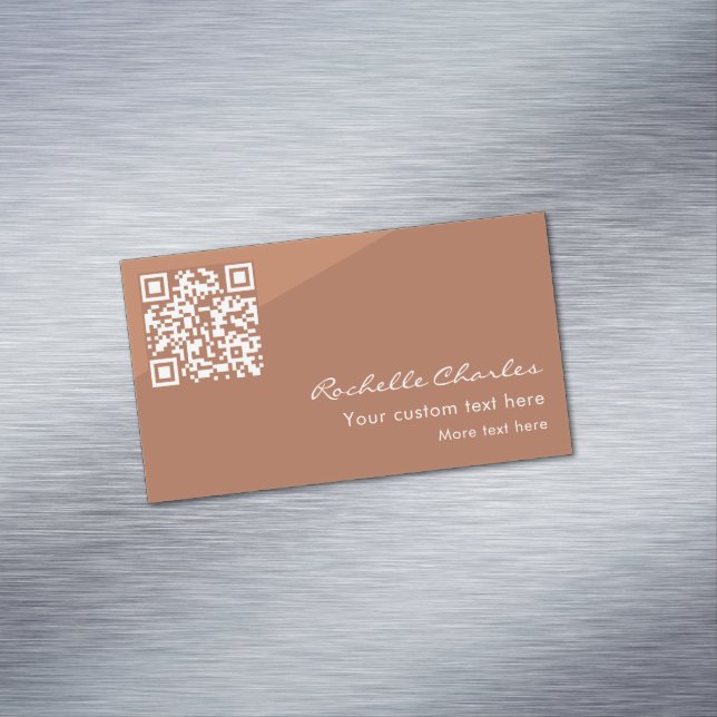 Cartão De Visitas Magnético Modern Elegant Copper Tan QR Code  (Posição Original)