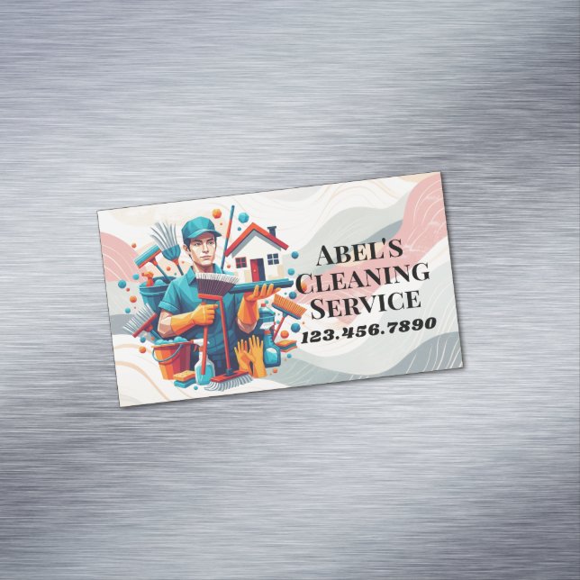 Cartão De Visitas Magnético Modern House Cleaning Maid Service Housekeeping (Posição Original)