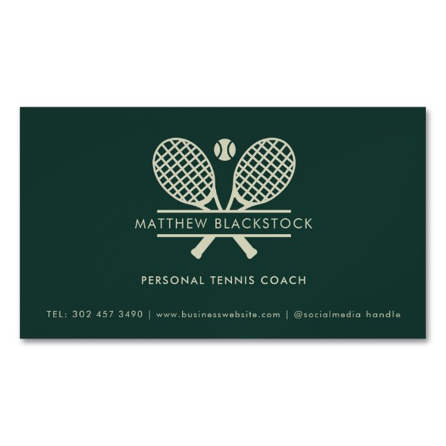 Cartão De Visitas Magnético Modern Lawn Tennis Professional Coach Custom (Frente)