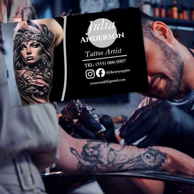 Cartão De Visitas Magnético Modern tatuagem Artista Business (Criador carregado)
