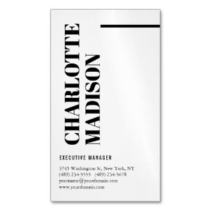 Cartão De Visitas Magnético Moderno Simples Preto Branco Moderno Minimalista S
