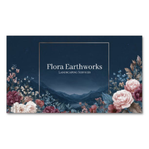 Cartão De Visitas Magnético Moldura de Rosa Gótica Paisagem Montanhosa Noturna