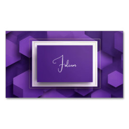 Cartão De Visitas Magnético Moldura Dourada Geométrica Hexágono Violeta Modern