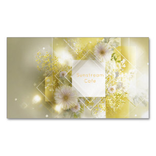 Cartão De Visitas Magnético Moldura Geométrica de Diamante Mimosa Floral Amare