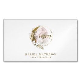 Cartão De Visitas Magnético Monograma Aquarela Celestial Rosa Bege Dourado
