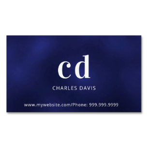 Cartão De Visitas Magnético Monograma branco azul mínimo