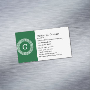 Cartão De Visitas Magnético Monograma Inicial do Quadro de Linhas Chave Grego
