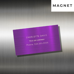 Cartão De Visitas Magnético Monograma metálico roxo, elegante minimalista