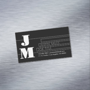 Cartão De Visitas Magnético Monograma Preto e Branco Retro-moderno Personalizá