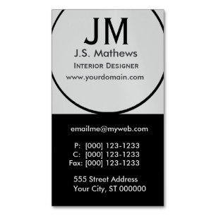 Cartão De Visitas Magnético Monograma preto incorporado do designer de