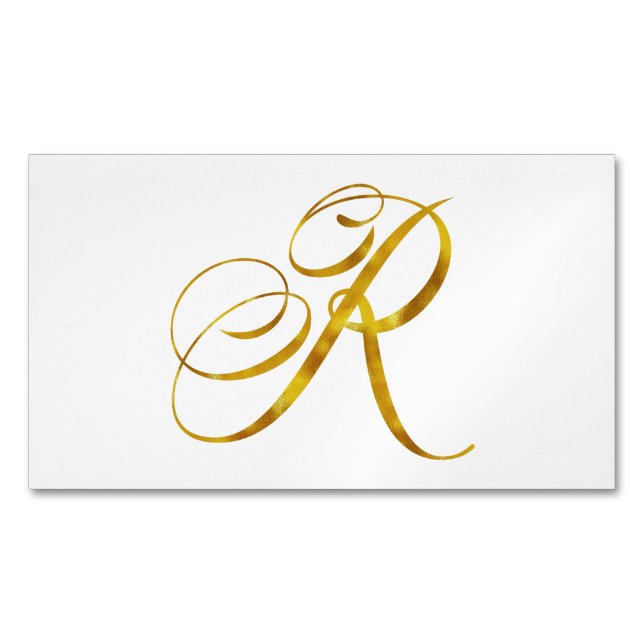Cartão De Visitas Magnético Monogramas personalizados R Faux Gold Foil Monogra (Frente)