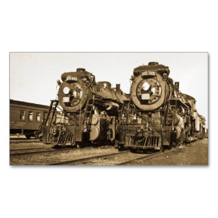 Cartão De Visitas Magnético Motores de Trem Gêmeos Locomotivas Antigas Ferrovi