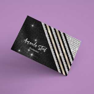 Cartão De Visitas Magnético Na moda faux Crystal prata e Black Personalizado