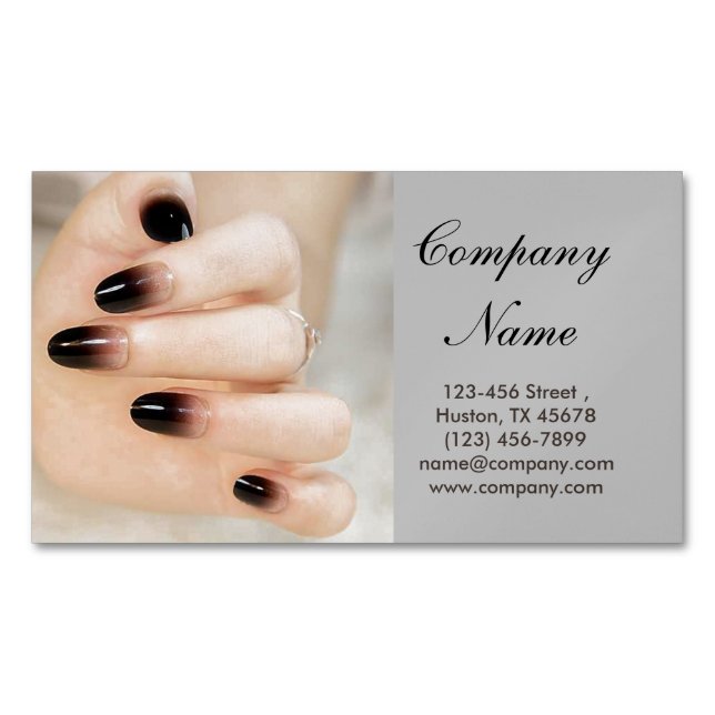 Cartão De Visitas Magnético nail salon, artista de beleza escura (Frente)