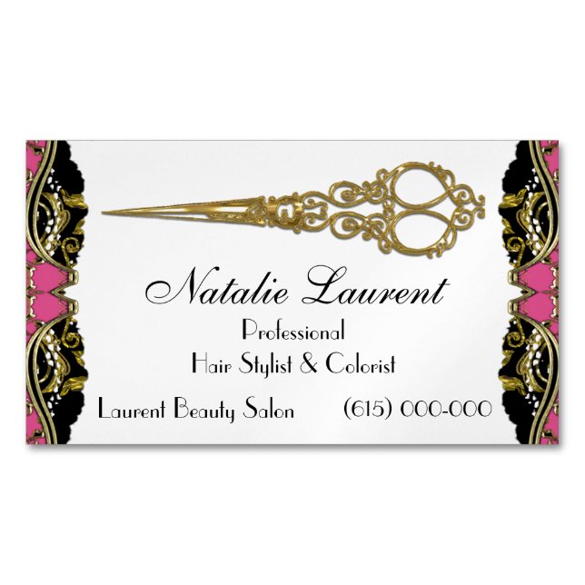 Cartão De Visitas Magnético O profissional elegante Scissor barroco francês (Frente)