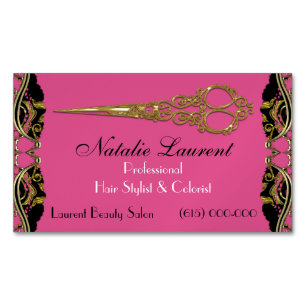 Cartão De Visitas Magnético O profissional elegante Scissor o rosa barroco