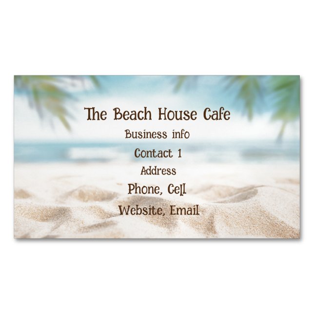 Cartão De Visitas Magnético Oceano de Praia Costeira Aquarela Oceânica Areia (Frente)
