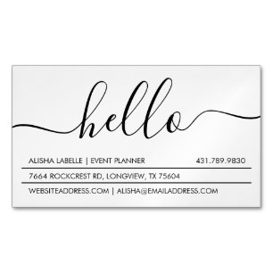 Cartão De Visitas Magnético Olá! roteiro branco mínimo moderno & à moda de