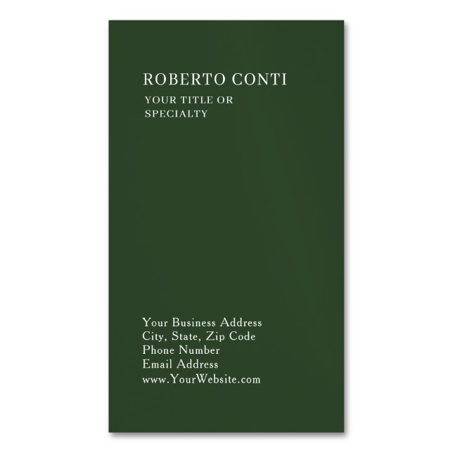 Cartão De Visitas Magnético Olive Green Unique Plain Minimalist Modern (Frente Vertical)