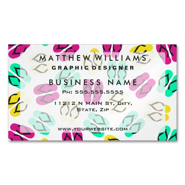 Cartão De Visitas Magnético Padrão de Chinelos de Neon de Verão (Frente)