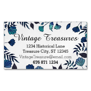 Cartão De Visitas Magnético Padrão Floral de Cor Azul e Mint