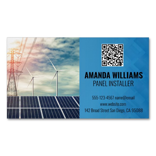 Cartão De Visitas Magnético Painéis Solares | Logotipo Tech | Energia (Frente)