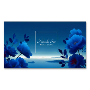 Cartão De Visitas Magnético Paisagem Marítima Floral Azul Luminosa Monocromáti
