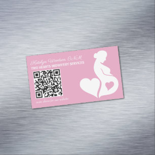 Cartão De Visitas Magnético Parteira ou Doula Pink Gravidez OBGYN Código QR