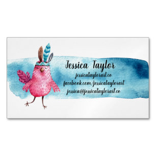 Cartão De Visitas Magnético Passarinho Boho Artístico