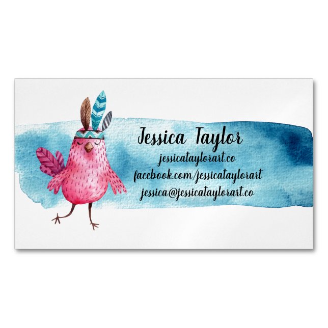 Cartão De Visitas Magnético Passarinho Boho Artístico (Frente)