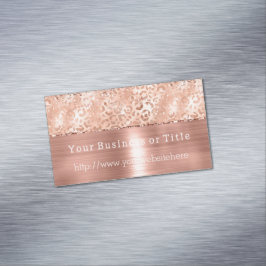 Cartão De Visitas Magnético Peach Rosa Dourado Sparkle Leopard Glitz